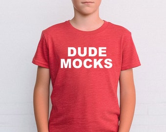 Bella Canvas 3001Y Mockup, Bella Canvas Youth Mockup, Kids Shirt Mockup, Kids Heather Red Tshirt Mockup, Mockup for Kids, Boys Mockup, Model