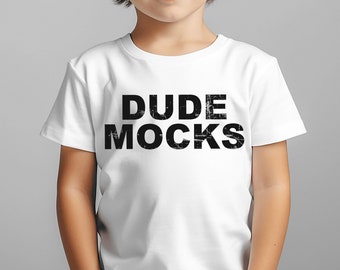 Bella Canvas 3001T mockup, peutermodel, kindershirtmodel, kinderwit T-shirtmodel, testmodellen voor kinderen, jongensmodel, modelmodel