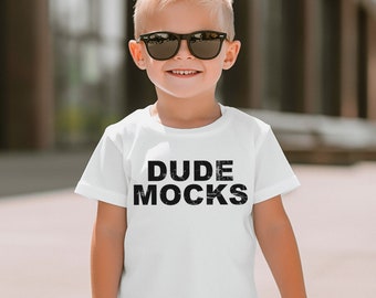 Bella Canvas 3001T mockup, peutermodel, kindershirtmodel, kinderwit T-shirtmodel, testmodellen voor kinderen, jongensmodel, modelmodel