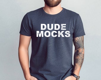 Maqueta Bella Canvas 3001, Maqueta de camiseta masculina, Maqueta de Heather Navy, Maqueta de camisa azul marino, Maqueta de modelo, Maqueta masculina 3001, Maqueta de camisa azul marino para hombre