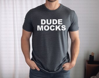 Bella Canvas 3001 Mockup, 3001 Dark Grey Heather Mockup, Male T-shirt Mockup, Male 3001 Mockup, Model Mockup, Dark Grey Heather Mockup 3001