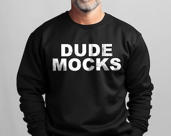Gildan 18000 zwart mockup, Gildan herenmodel, zwart sweatshirtmodel, mannelijk modelmodel, Gildan 18000-mockup, sweatshirtmodel zwart