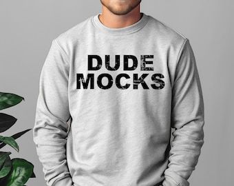 Gildan 18000 sportgrijs mockup, Gildan herenmockup, grijze sweater mockup, mannelijk model, mockup Gildan 18000, grijze sportsweater