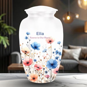Personalized Wildflower Cremation Urn for Human Ashes, Watercolor Floral Memorial Urn | Custom Engraved Ashes Urn for Adults Mom and Dad Urn