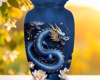 Urnas con dragones grabados para cenizas humanas: recuerdo de cenizas de aluminio, monumento conmemorativo de fantasía