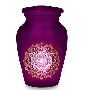 Mandala Cremation Urn for Ashes: Purple & Gold Memorial Urn
