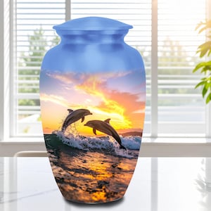 Dolphin Sunset Cremation Urn: Ocean Tribute, Adult & Keepsake Sizes