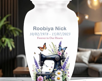 Urnas hechas con máquinas de coser para cenizas humanas: Urna conmemorativa personalizada con flores
