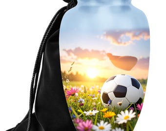 Soccer Cremation Urn: Wildflower Sunset, Personalized Football Memorial Urn
