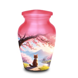 Pink Cherry Blossom Cat Cremation Urn Set: Keepsake Memorial Urns