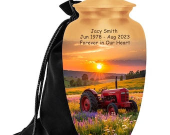 Personalized Sunset Tractor Memorial Urn – Farmer Cremation Keepsake (200 Cubic Inches)