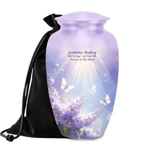 Purple Butterfly Cremation Urn: Lilac Flowers, Personalized Memorial, Adult Size
