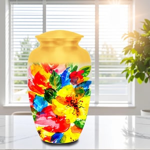 Watercolor Floral Cremation Urn: Artistic Memorial Keepsake, Aluminum