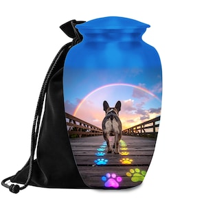 French Bulldog Urn: Rainbow Bridge Pet Memorial, Aluminum, 200 Cubic Inches