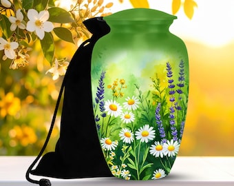 Personalized Floral Urns for Human Ashes: Handcrafted Green Wildflower Memorial