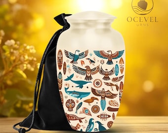 Urnas tribales con forma de ave para cenizas humanas / Monumento conmemorativo nativo americano, aluminio