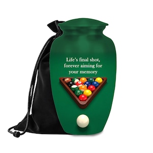 Billiards Cremation Urn for Ashes: Pool Player Memorial, Aluminum