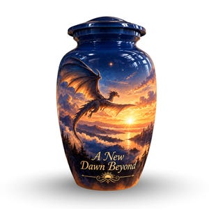 Blue Dragon Cremation Urn for Ashes, Fantasy Sunset Memorial Urn, Adult Urn, 3 Inch Keepsake Urn, Unique Dragon Memorial