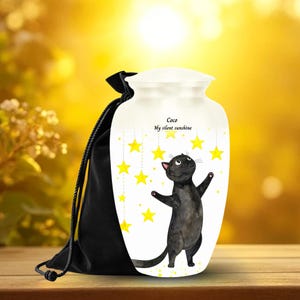 Gepersonaliseerde kattenurn voor as - Black Cat Memorial aandenken urn met ster, op maat gegraveerd huisdier verlies cadeau, huisdier urn voor kattenliefhebber begrafenisurn