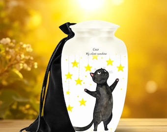Personalized Black Cat Urn for Ashes: Custom Engraved Pet Memorial