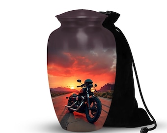 Motorrad-Sonnenuntergang-Urne: Biker-Denkmal-Andenken