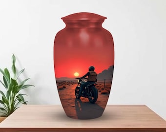 Motorcycle Sunset Urns for Human Ashes: Biker Memorial Keepsake, Aluminum Urn