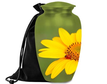 Handmade Sunflower Urns for Human Ashes with Ladybug: Aluminum Memorial Urn