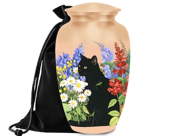 Black Cat Floral Cremation Urn | Pet Keepsake Memorial Urn