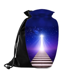 Heavenly Stairway Urn with Glowing Cross – Memorial Cremation Urn for Human Ashes Urns for Ashes keepsake Urn | Religious Urn for Funeral