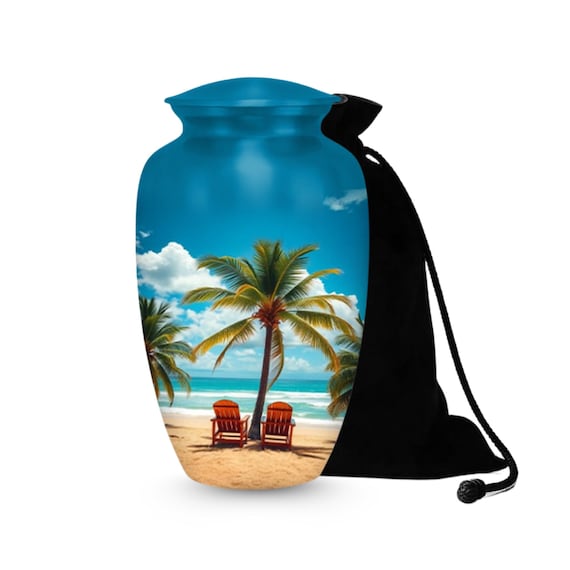 Tropical Beach Urns for Human Ashes: Coastal Palm Tree Design, Aluminum