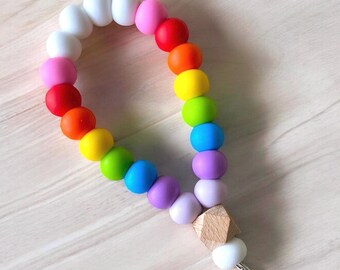 Rainbow Silicone Bead Wristlet Keychain – Teardrop Key Fob