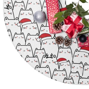 Christmas Tree Skirt With Cats Holiday Home Decor Cute Kitties Christmas Under Tree Holiday Decor 44 inch tree skirt