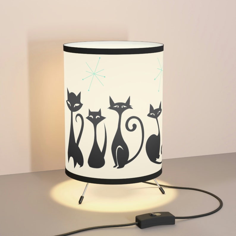 Mid-Century Modern Black Cat Lamp Atomic Cat Modern Home Decor Housewarming Gift Retro Style Night Light Table Lamp Bar Dec image 1