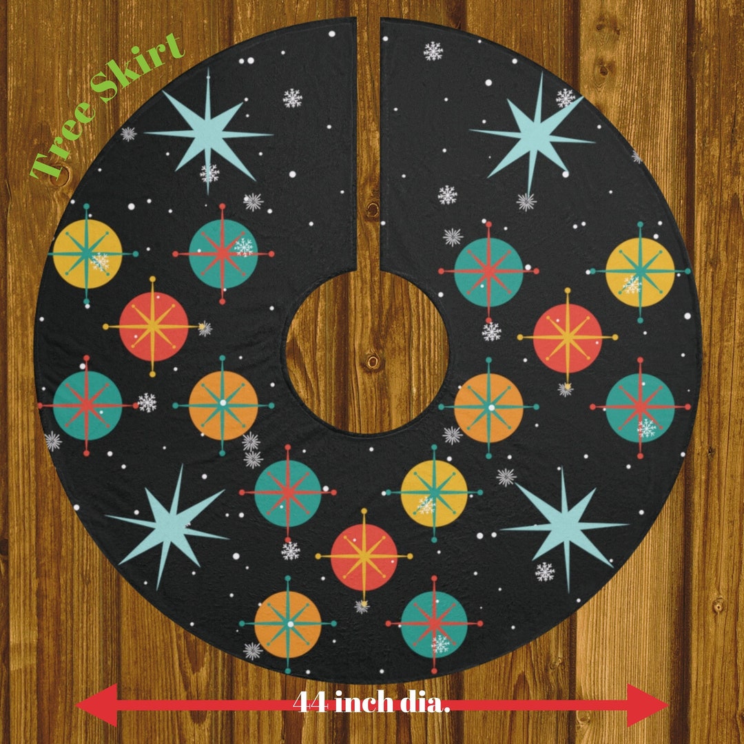 Mid Century Modern Christmas Tree Skirt Retro Holiday Home Decor Old
