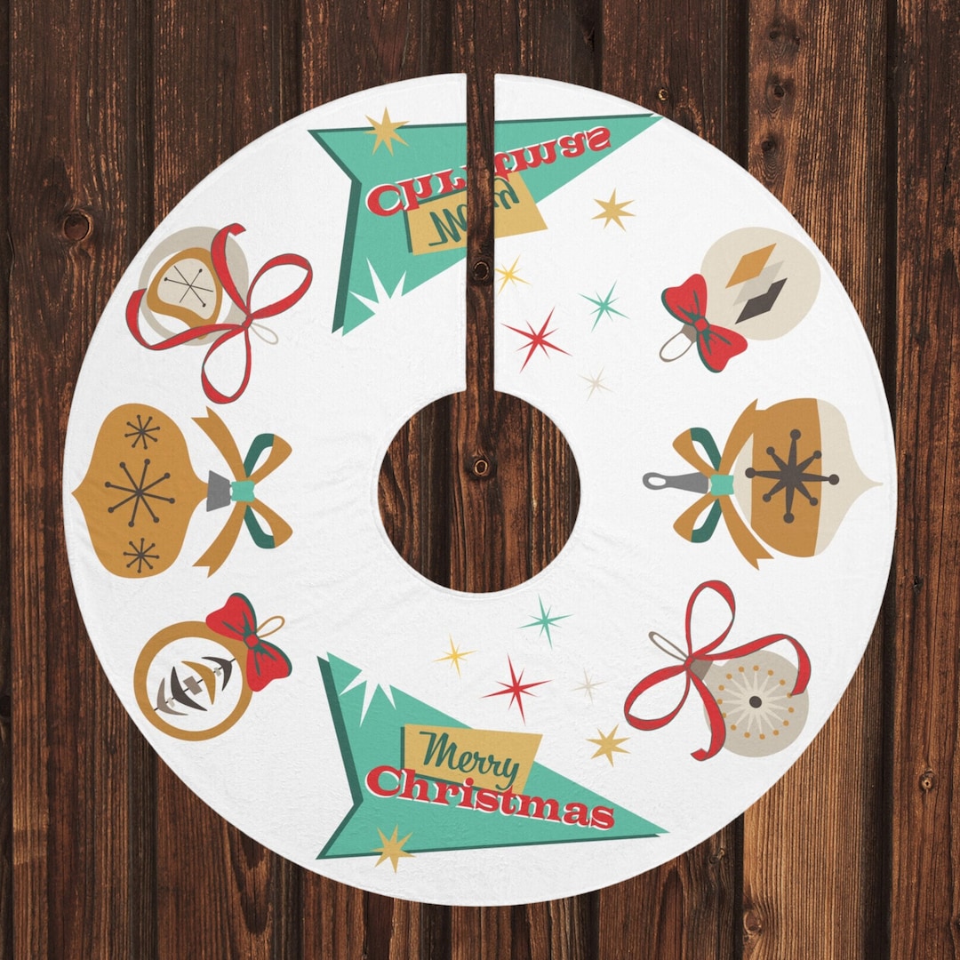 Mid Century Modern Christmas Tree Skirt Retro Holiday Home Decor Old