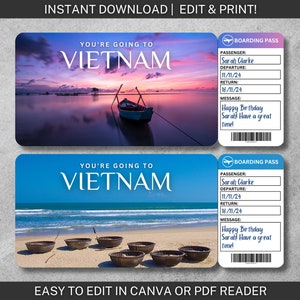 VIETNAM Surprise Boarding Pass Ticket | Printable Ticket | Surprise Trip | Travel Gift | Summer Vacation | Printable Boarding Pass Gift
