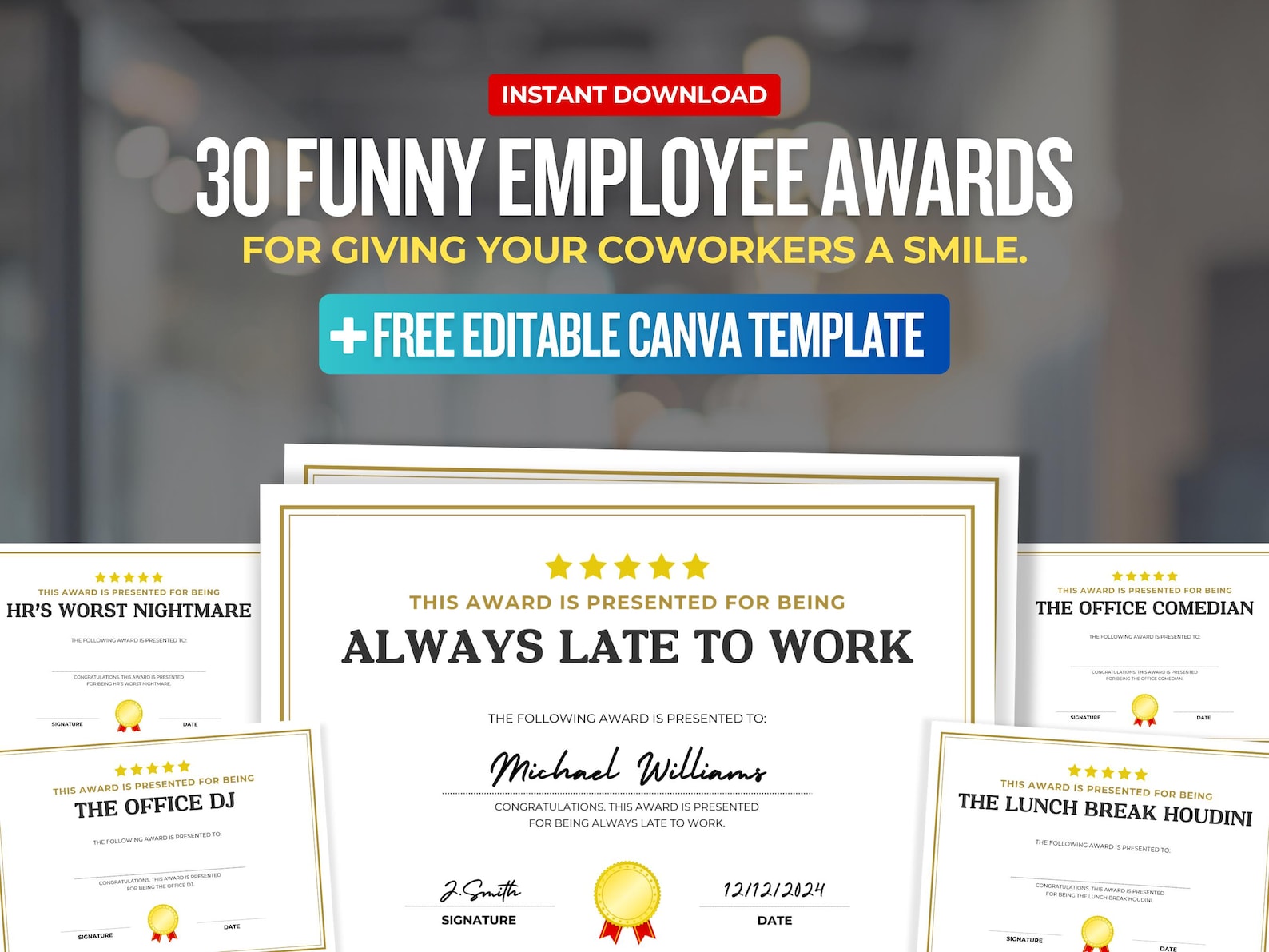 30 Funny Employee Awards Printable | Funny Office Awards Certificate ...