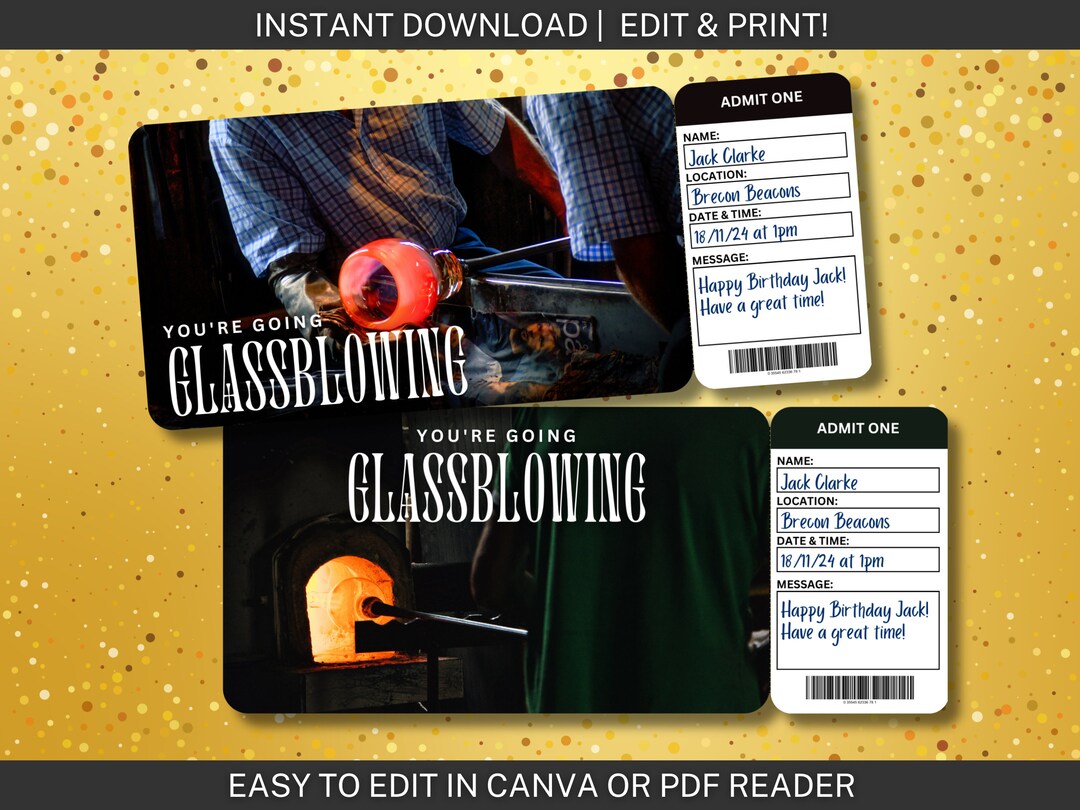 GLASSBLOWING Surprise Ticket Printable Ticket Surprise Experience ...