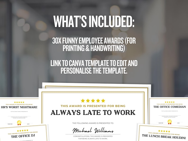30 Funny Employee Awards Printable | Funny Office Awards Certificate ...