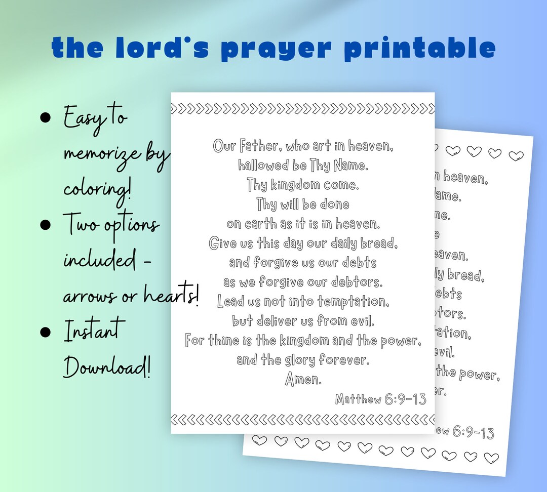 Digital the Lord's Prayer Simple Printable Coloring Page Etsy