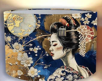 Japanese Geisha Artwork , Oriental Japanese Geisha lampshade blue , gold  perfect for your interior Handmade lamp shade Shipping worldwide