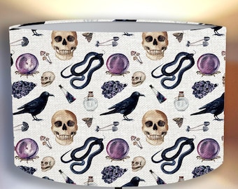 Gothic white Lampshade – Skulls, Snakes, Ravens, Roses for a floor and pendant lamp Handmade Shipping worldwide Skull home decor v2