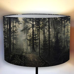 lampshade for a floor and pendant lamp, forest lampshade with mist and sunlight – woodland vibe for living room Handmade! Shipping worldwide