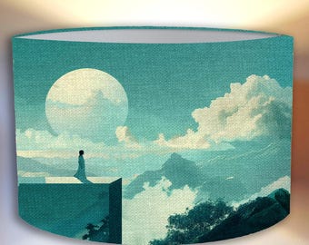 Sci-Fi Moon Lampshade • Surreal Landscape Art • Fantasy Sky • Cloudy Night – for floor and pendant lamps  ! Shipping worldwide  Handmade