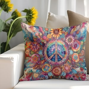 pillowcase with a zipper , peace symbol , love , hippies , Pillow Cover , Pillow Case , Cover Only peace sign ! Handmade! Shipping worldwide