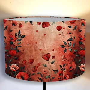 Romantic Floral Lampshade with Red Flowers - Handmade -  Unique Decor   Shipping worldwide  lampshade for a floor and pendant lamp