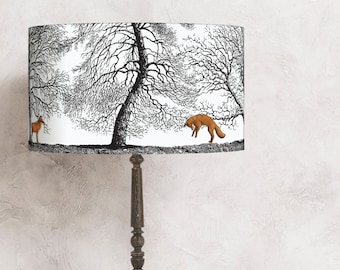 Witte originele Fox lampenkap, bomen, bos - perfect voor je lamp en interieur! lampenkap voor de lamp! Wereldwijd verzenden ! :-)