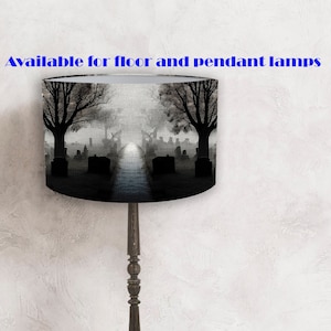 Paralume bianco e nero - cimitero, giorno dei morti, Halloween - perfetto per i tuoi interni! Paralume per lampada! Spedizione in tutto il mondo!