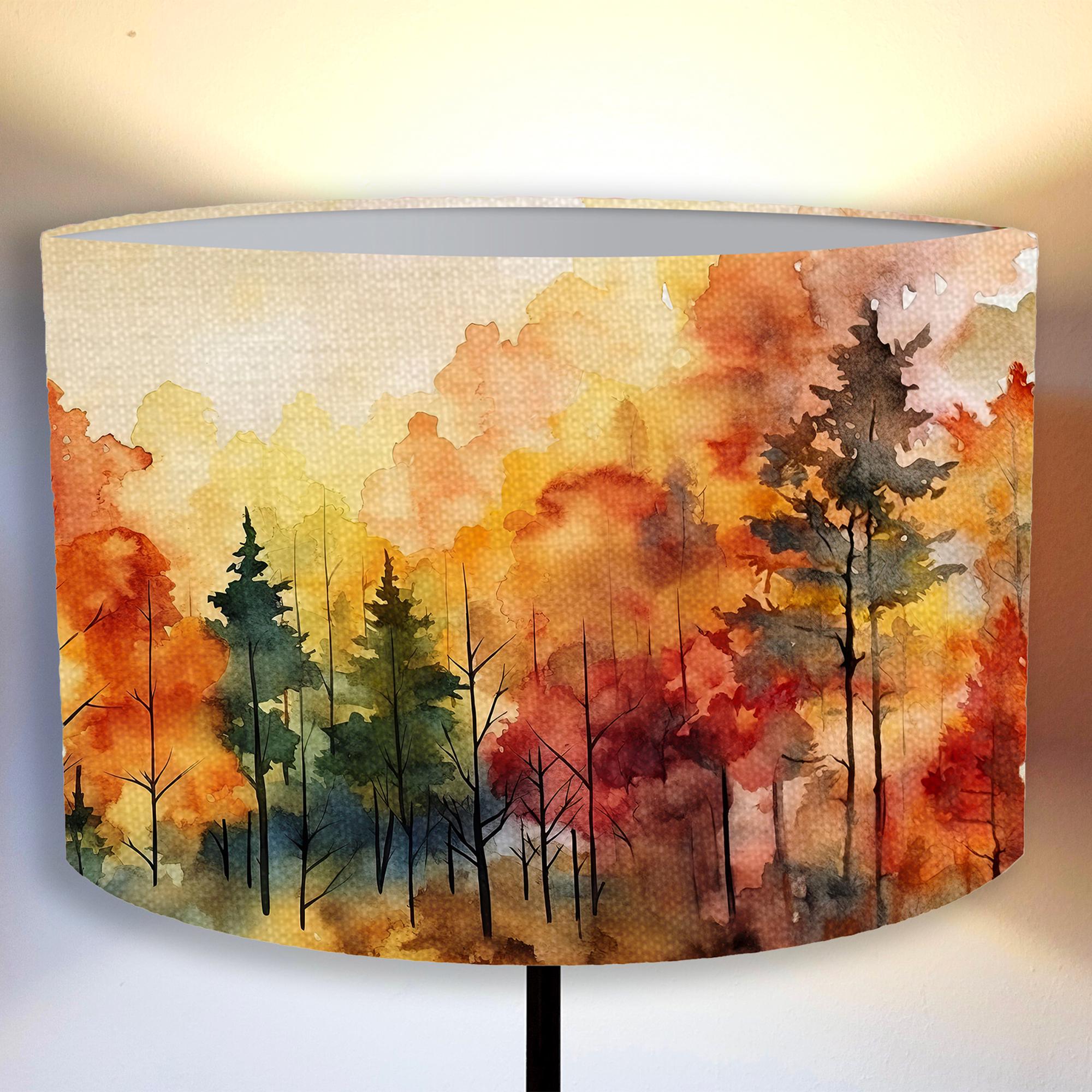 lampshade for a floor and pendant lamp, forest theme, woodland style ,  autumn , watercolor canvas v3  ! Handmade!   Shipping worldwide!:-)