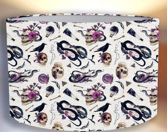 lampshade Gothic white Lampshade – Skulls, Snakes, Ravens, Roses for a floor and pendant lamp  Handmade! Shipping worldwide Skull home decor